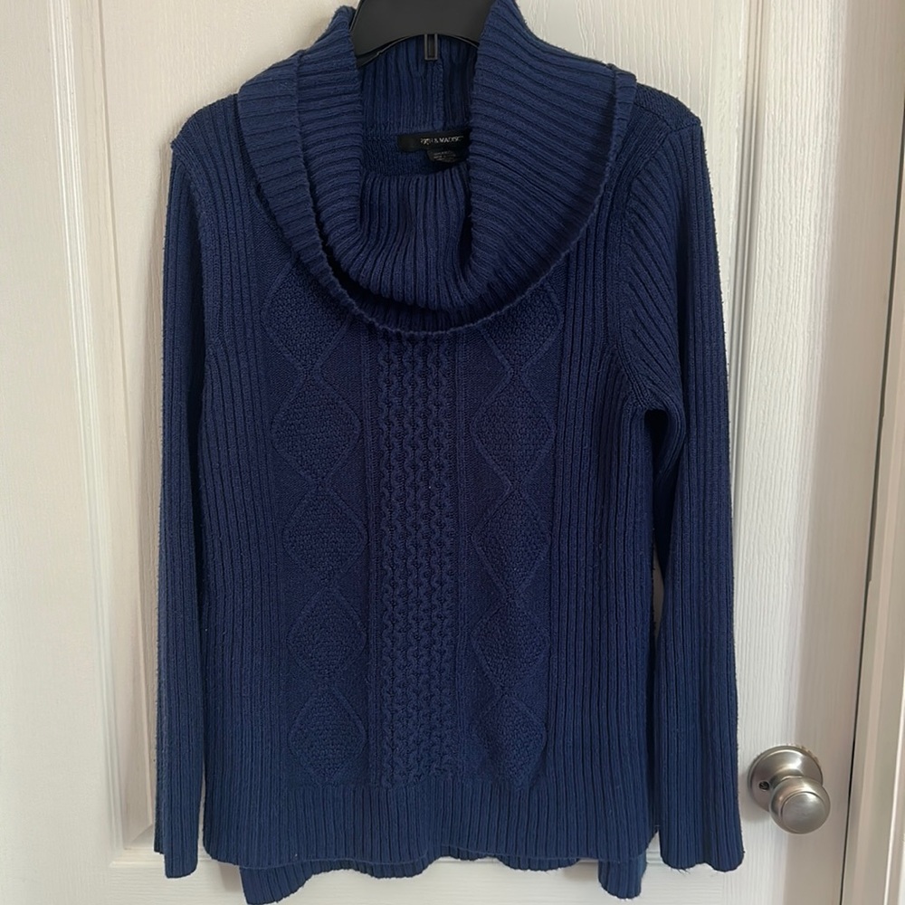 Cowl neck blue sweater